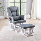 Fauteuil inclinable manuel Noni Glider avec repose-pieds carré, bois blanc et gris