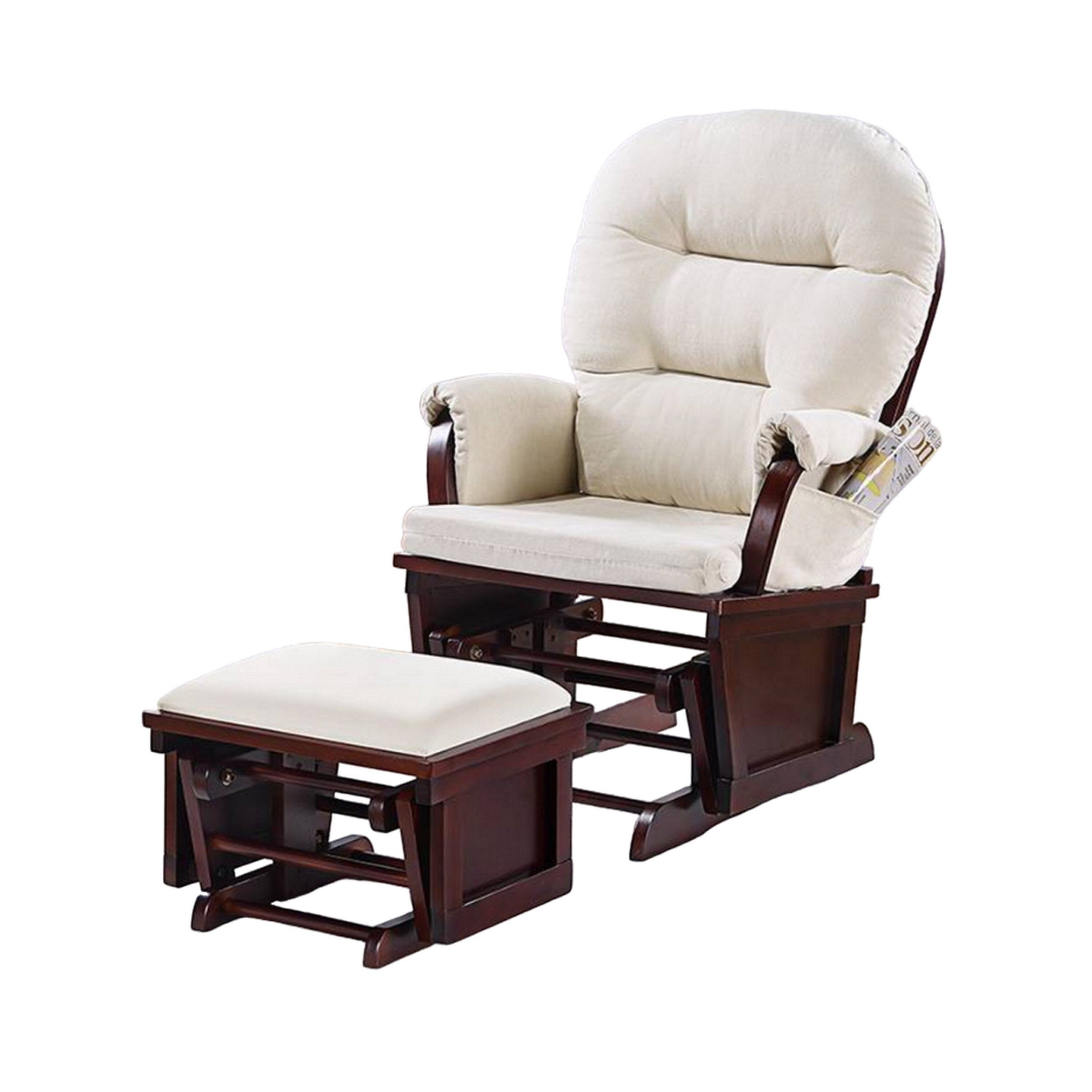 Fauteuil à bascule manuel Noni avec pouf, marron foncé, beige