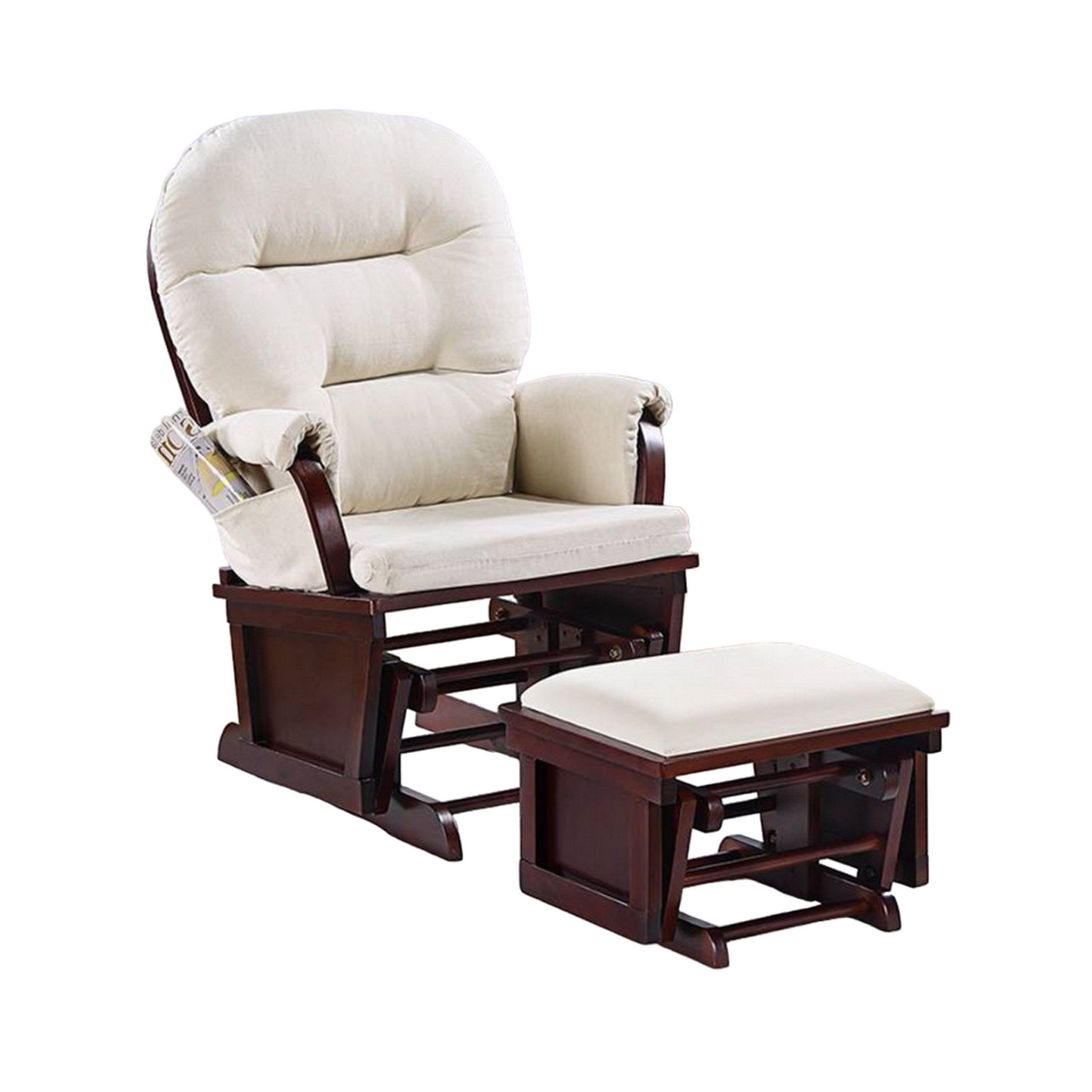 Fauteuil à bascule manuel Noni avec pouf, marron foncé, beige