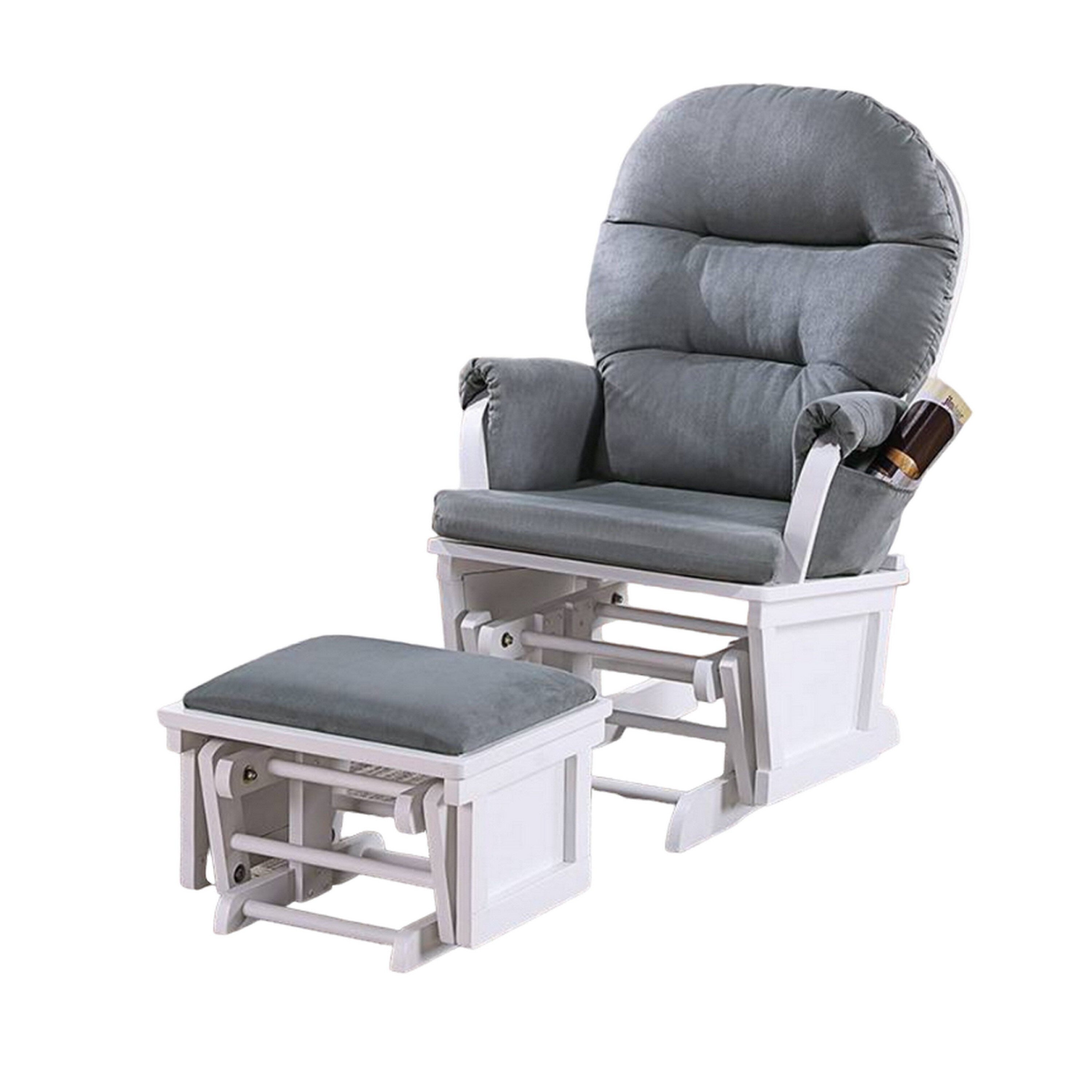 Fauteuil inclinable manuel Noni Glider avec repose-pieds, bois blanc et gris