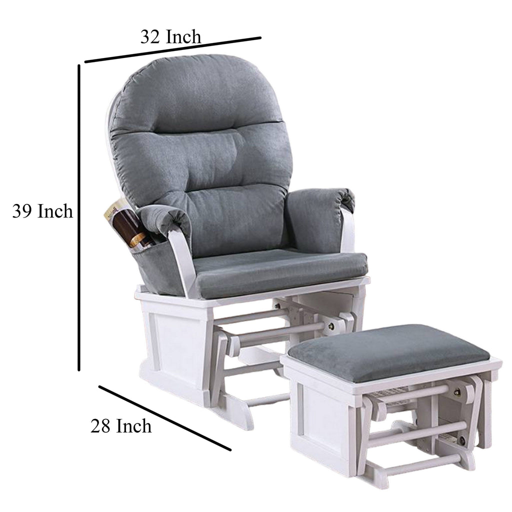 Fauteuil inclinable manuel Noni Glider avec repose-pieds, bois blanc et gris