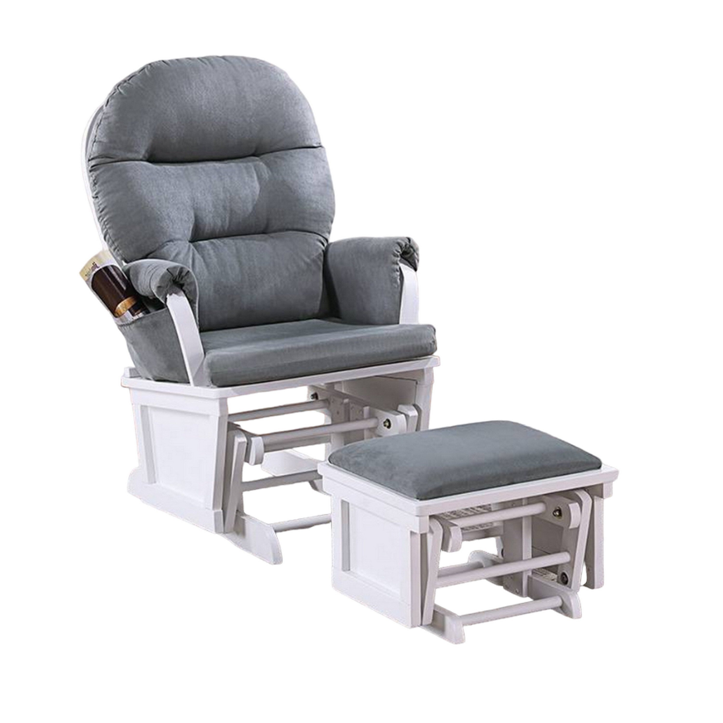 Fauteuil inclinable manuel Noni Glider avec repose-pieds, bois blanc et gris