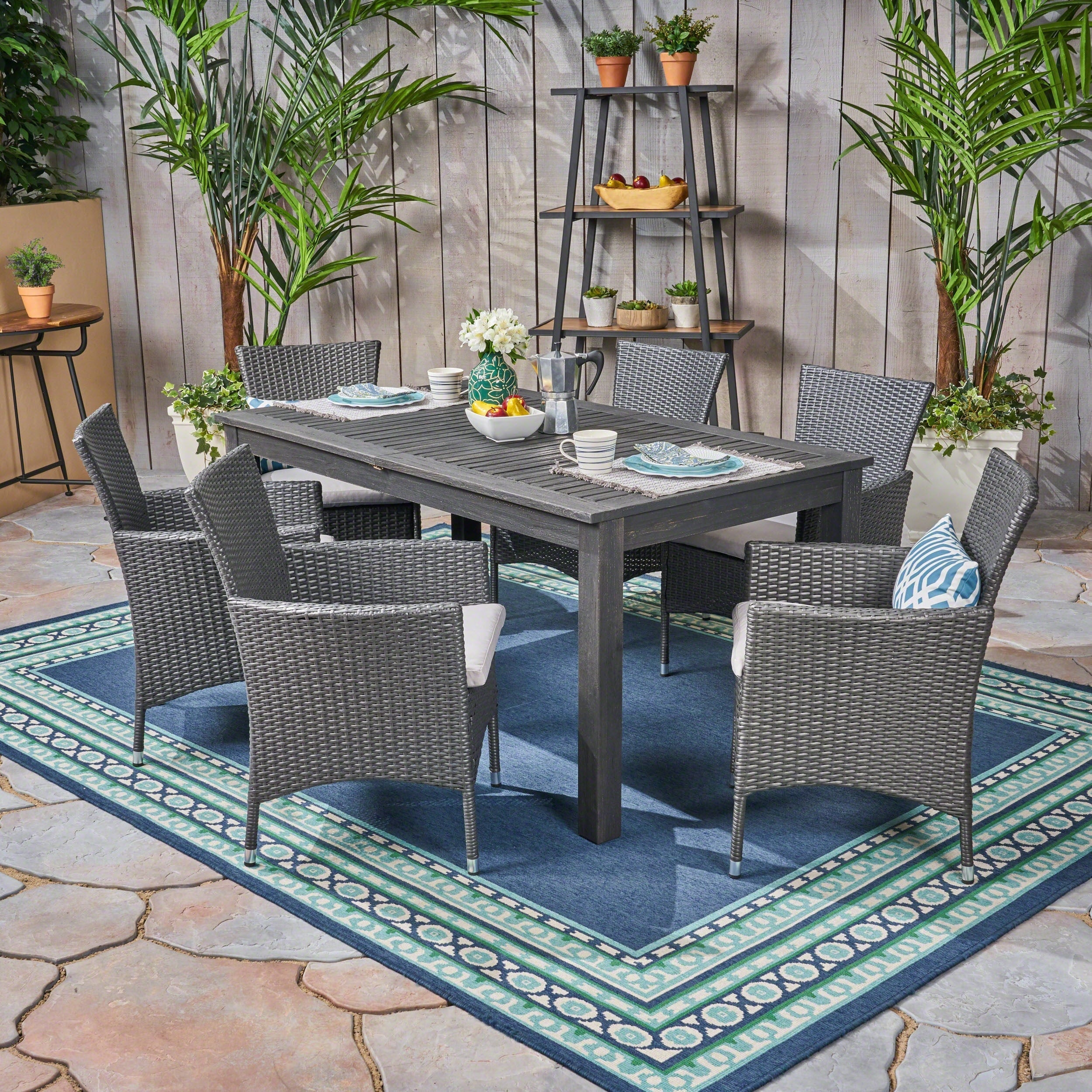 Ensemble de salle à manger extensible Nora Outdoor 7 pièces en bois d'acacia et osier par Christopher Knight Home