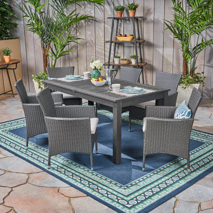 Ensemble de salle à manger extensible Nora Outdoor 7 pièces en bois d'acacia et osier par Christopher Knight Home