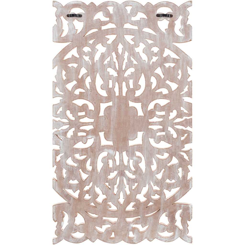 Décoration murale à 3 panneaux en bois naturel sculpté à la main, motif floral Norma, 48 x 28 pouces