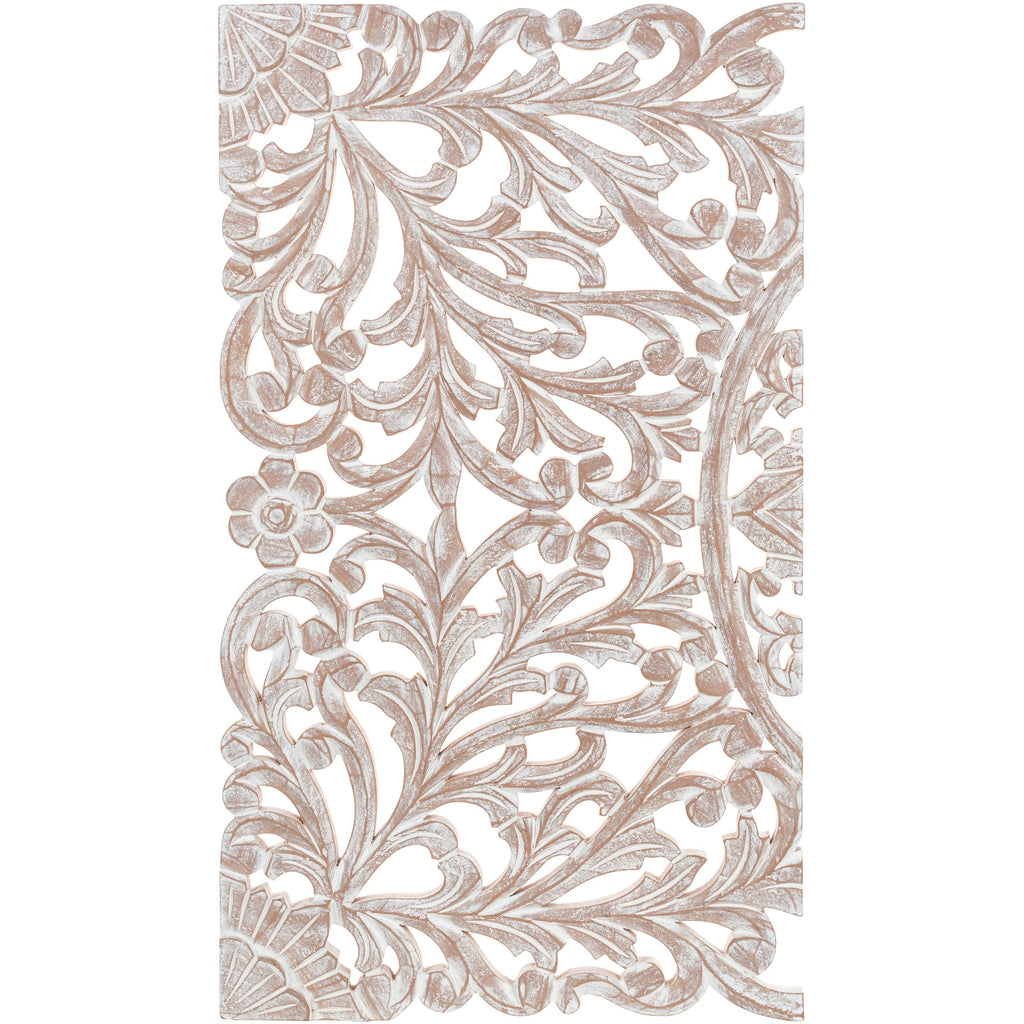 Décoration murale à 3 panneaux en bois naturel sculpté à la main, motif floral Norma, 48 x 28 pouces