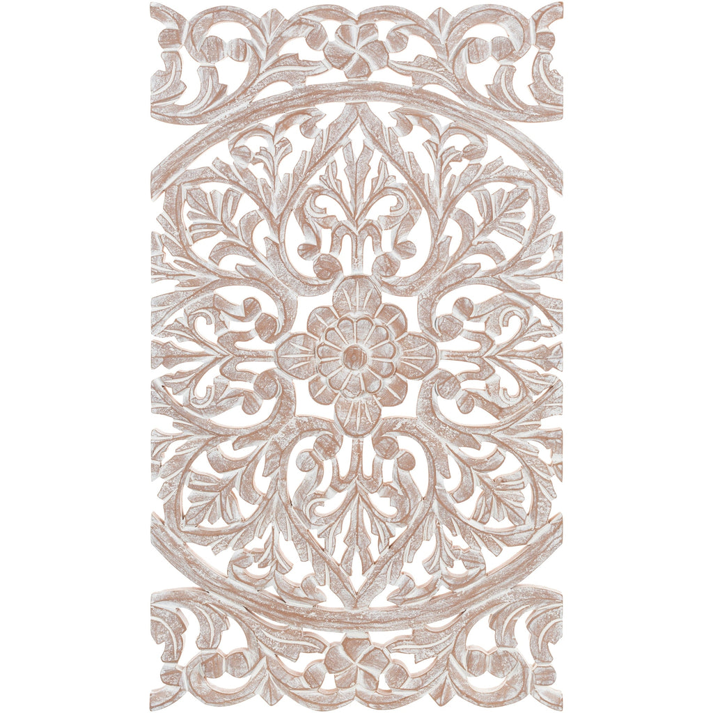Décoration murale à 3 panneaux en bois naturel sculpté à la main, motif floral Norma, 48 x 28 pouces