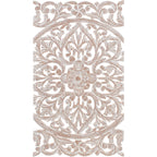Décoration murale à 3 panneaux en bois naturel sculpté à la main, motif floral Norma, 48 x 28 pouces