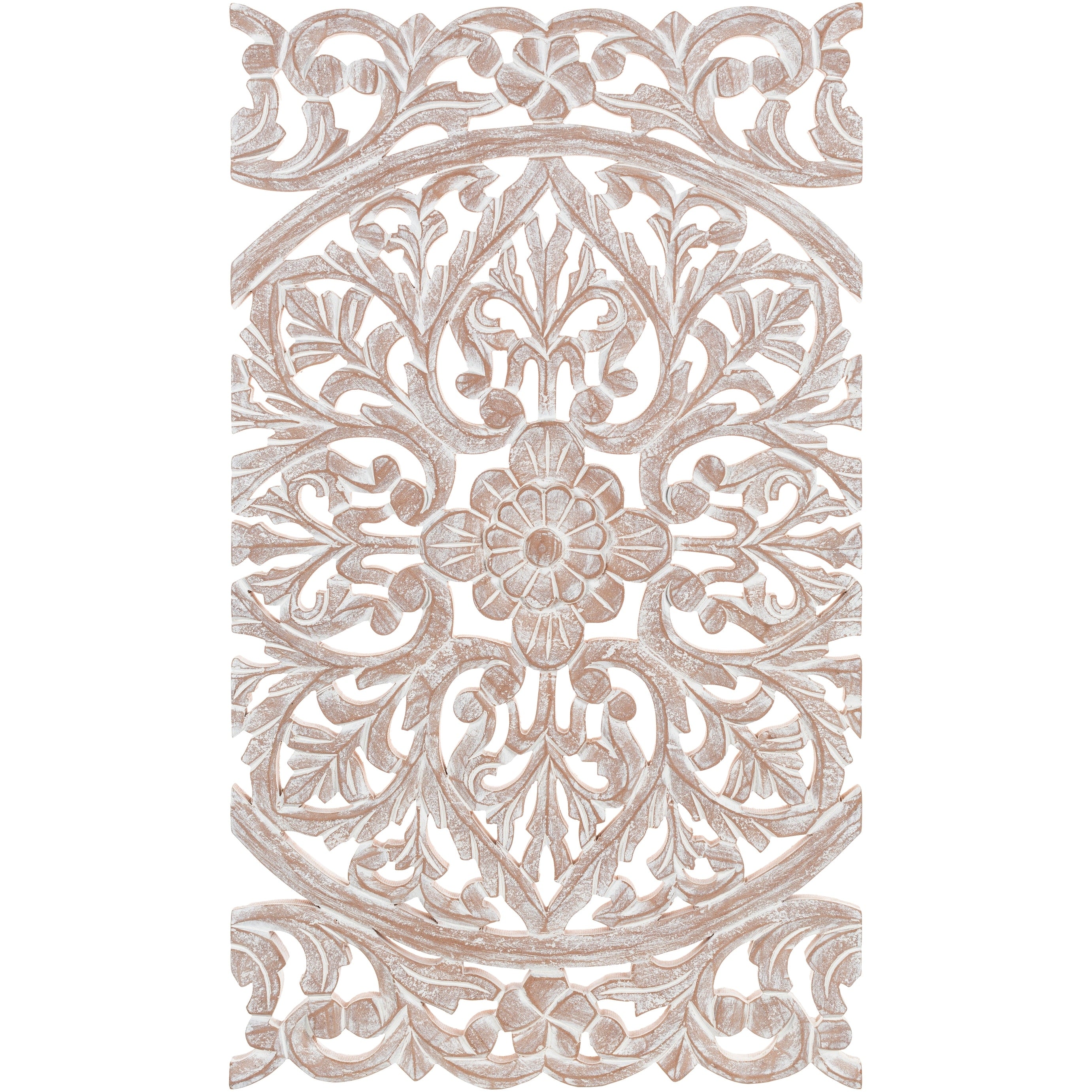 Décoration murale à 3 panneaux en bois naturel sculpté à la main, motif floral Norma, 48 x 28 pouces