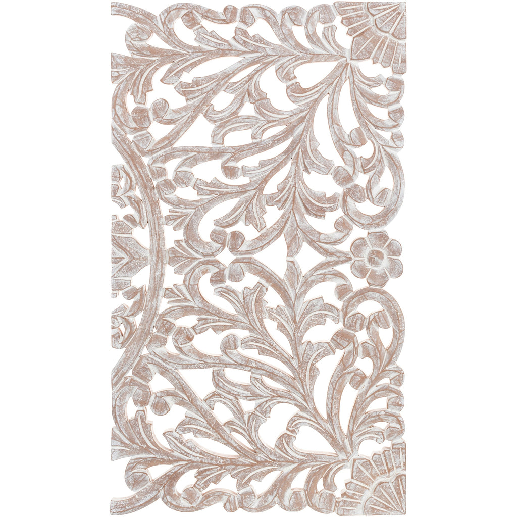 Décoration murale à 3 panneaux en bois naturel sculpté à la main, motif floral Norma, 48 x 28 pouces