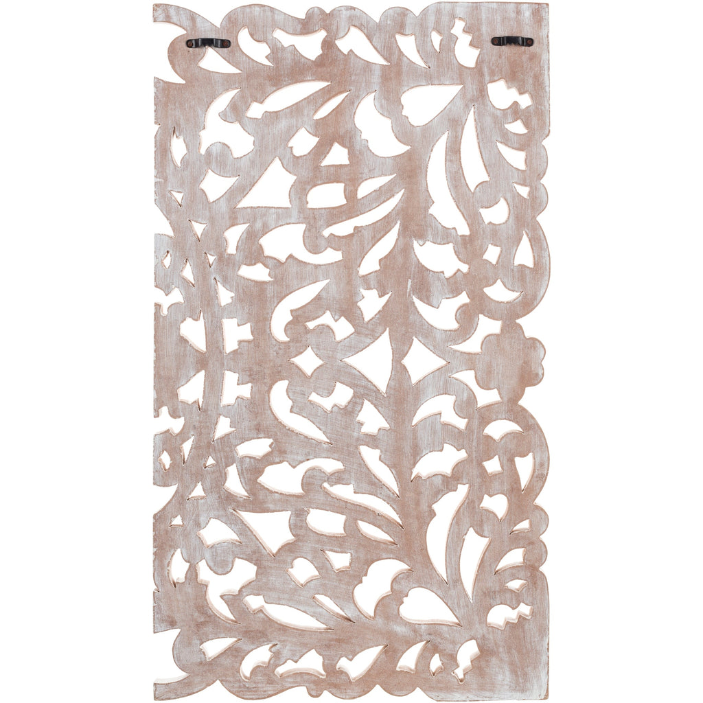 Décoration murale à 3 panneaux en bois naturel sculpté à la main, motif floral Norma, 48 x 28 pouces