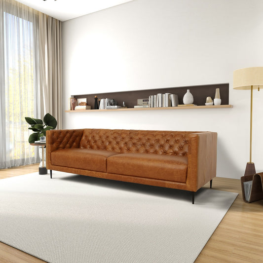 Canapé Norman en cuir véritable, confortable et touffeté à la main, de style moderne du milieu du siècle