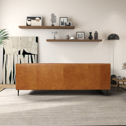 Canapé Norman en cuir véritable, confortable et touffeté à la main, de style moderne du milieu du siècle