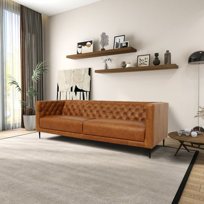 Canapé Norman en cuir véritable, confortable et touffeté à la main, de style moderne du milieu du siècle