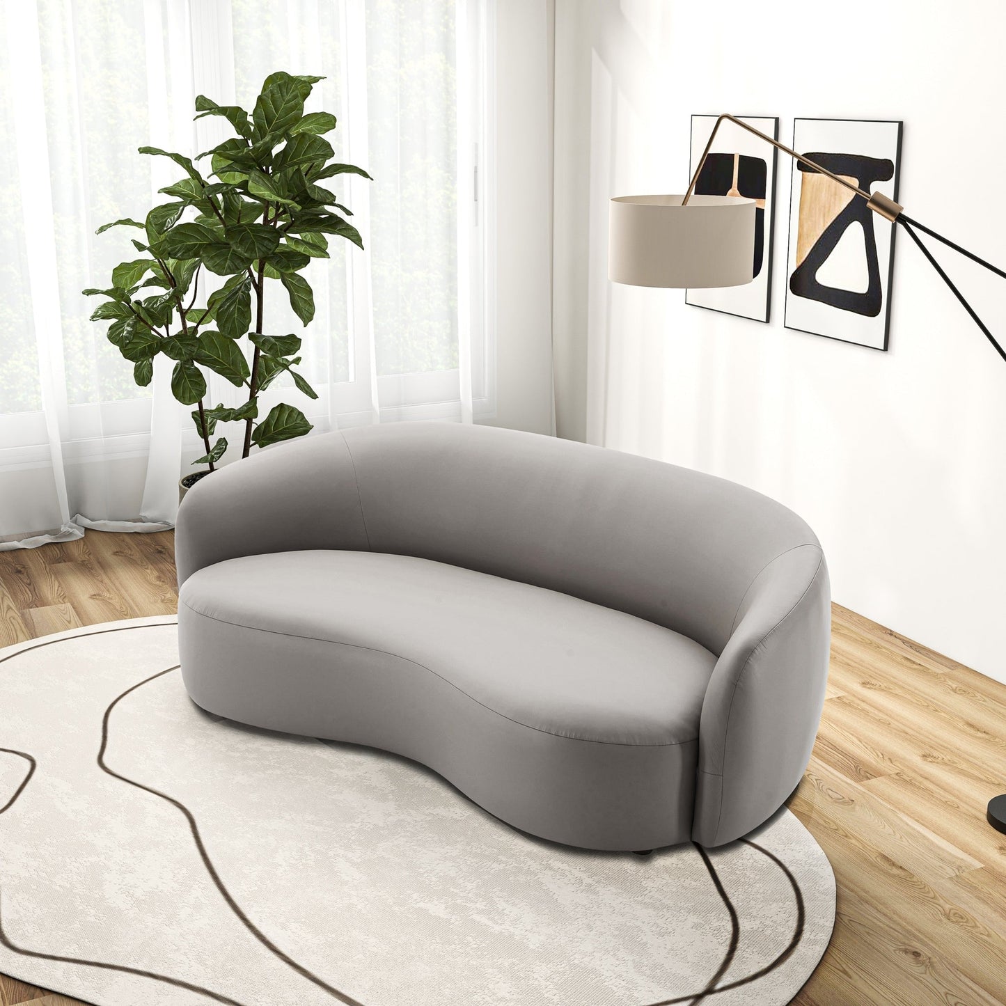 Canapé en cuir courbé moderne de style Japandi Nova du milieu du siècle