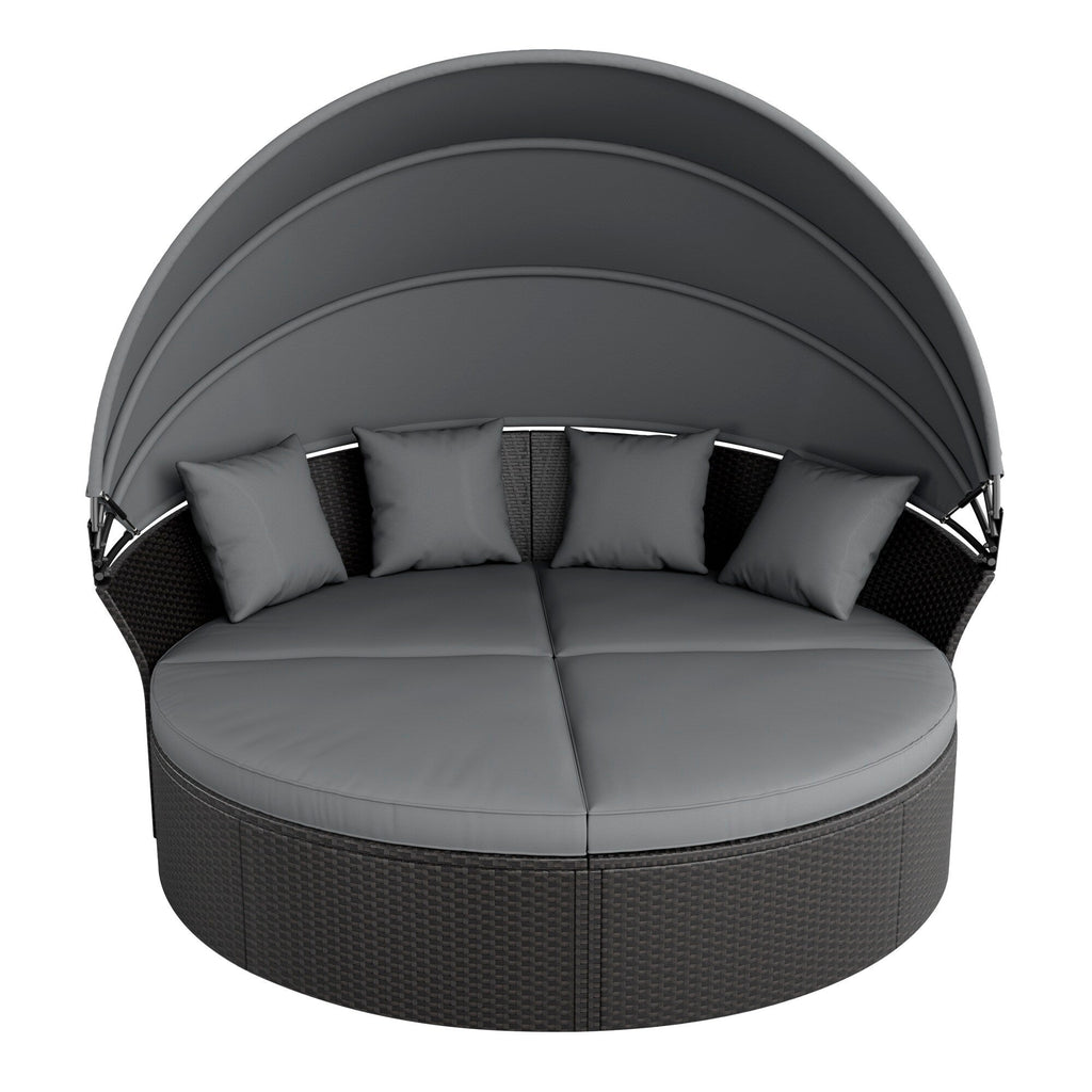 Ensemble de canapé-lit d'extérieur Nuon 4 pièces en osier noir avec auvent rétractable par Havenside Home
