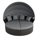 Ensemble de canapé-lit d'extérieur Nuon 4 pièces en osier noir avec auvent rétractable par Havenside Home