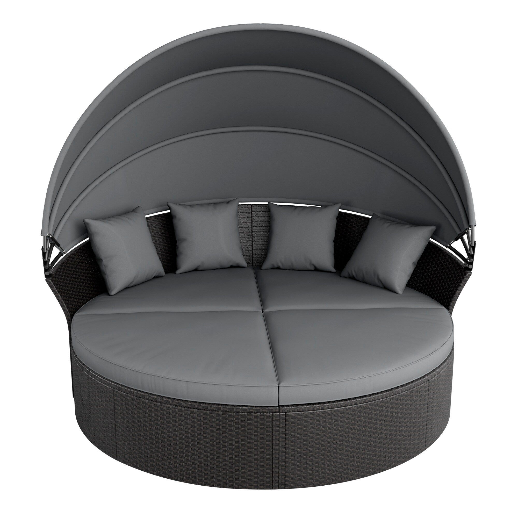 Ensemble de canapé-lit d'extérieur Nuon 4 pièces en osier noir avec auvent rétractable par Havenside Home