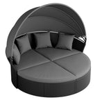 Ensemble de canapé-lit d'extérieur Nuon 4 pièces en osier noir avec auvent rétractable par Havenside Home