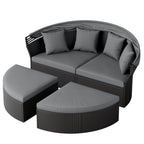 Ensemble de canapé-lit d'extérieur Nuon 4 pièces en osier noir avec auvent rétractable par Havenside Home