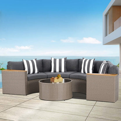 Ensemble de canapé sectionnel incurvé demi-lune demi-rond en rotin et osier Nuon Outdoor Patio Furniture 5 pièces par Havenside Home