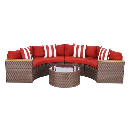 Ensemble de canapé sectionnel incurvé demi-lune demi-rond en rotin et osier Nuon Outdoor Patio Furniture 5 pièces par Havenside Home