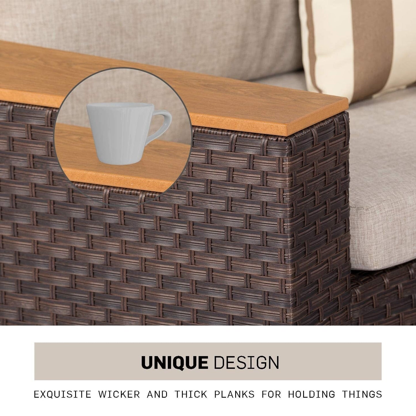 Ensemble de canapé sectionnel incurvé demi-lune demi-rond en rotin et osier Nuon Outdoor Patio Furniture 5 pièces par Havenside Home
