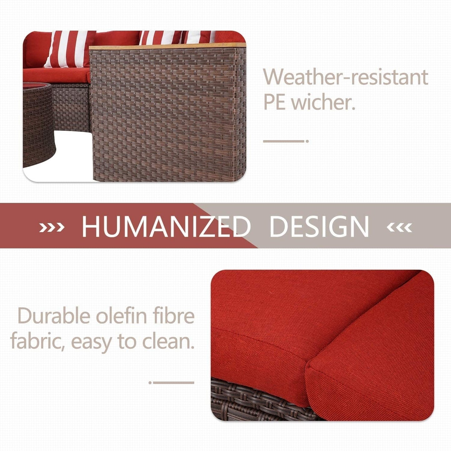 Ensemble de canapé sectionnel incurvé demi-lune demi-rond en rotin et osier Nuon Outdoor Patio Furniture 5 pièces par Havenside Home