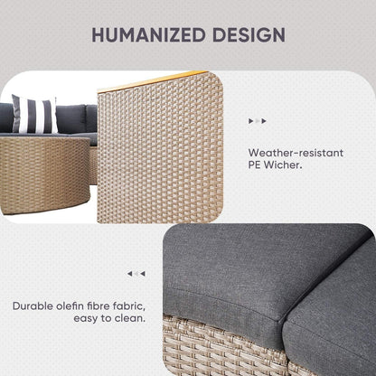Ensemble de canapé sectionnel incurvé demi-lune demi-rond en rotin et osier Nuon Outdoor Patio Furniture 5 pièces par Havenside Home