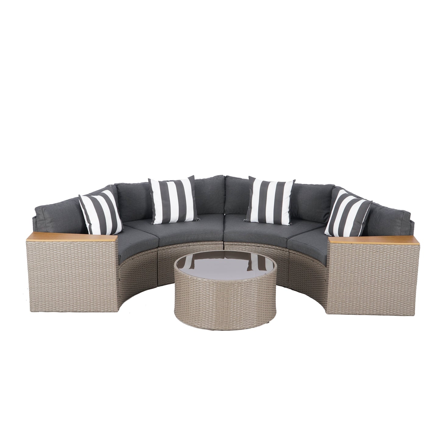 Ensemble de canapé sectionnel incurvé demi-lune demi-rond en rotin et osier Nuon Outdoor Patio Furniture 5 pièces par Havenside Home