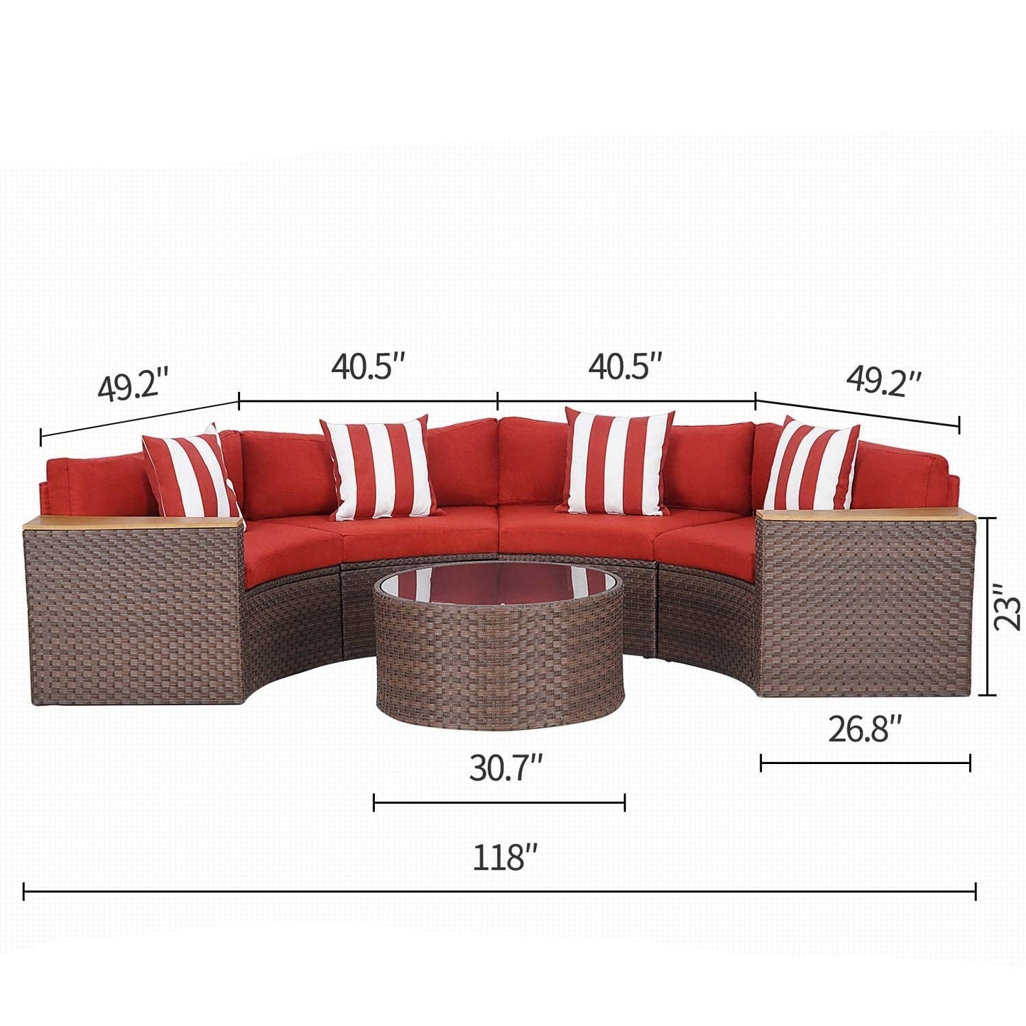 Ensemble de canapé sectionnel incurvé demi-lune demi-rond en rotin et osier Nuon Outdoor Patio Furniture 5 pièces par Havenside Home