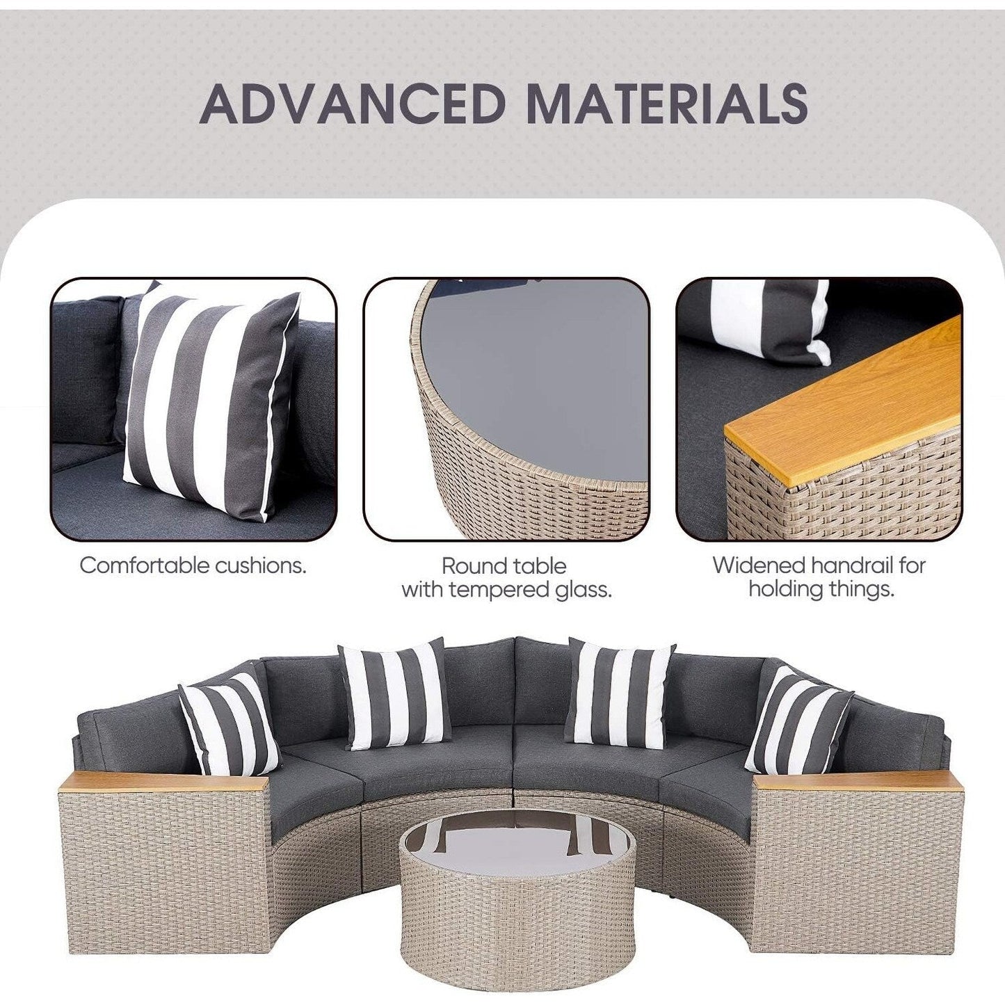 Ensemble de canapé sectionnel incurvé demi-lune demi-rond en rotin et osier Nuon Outdoor Patio Furniture 5 pièces par Havenside Home