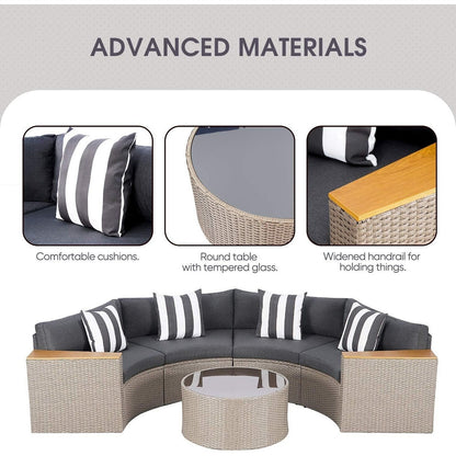 Ensemble de canapé sectionnel incurvé demi-lune demi-rond en rotin et osier Nuon Outdoor Patio Furniture 5 pièces par Havenside Home