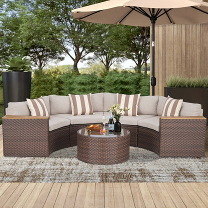 Ensemble de canapé sectionnel incurvé demi-lune demi-rond en rotin et osier Nuon Outdoor Patio Furniture 5 pièces par Havenside Home