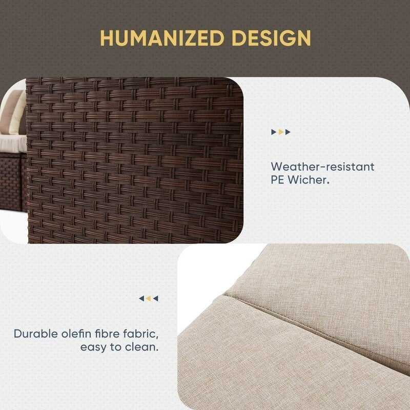 Ensemble de canapé sectionnel incurvé demi-lune demi-rond en rotin et osier Nuon Outdoor Patio Furniture 5 pièces par Havenside Home