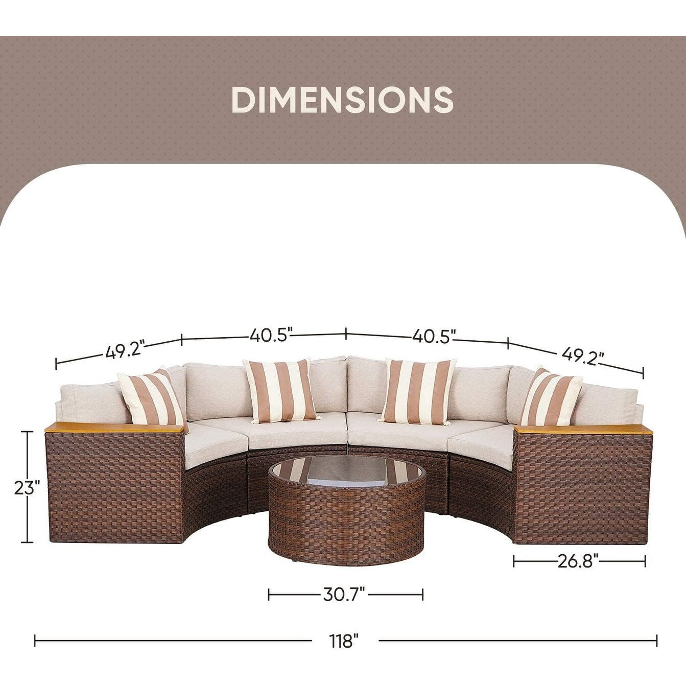 Ensemble de canapé sectionnel incurvé demi-lune demi-rond en rotin et osier Nuon Outdoor Patio Furniture 5 pièces par Havenside Home