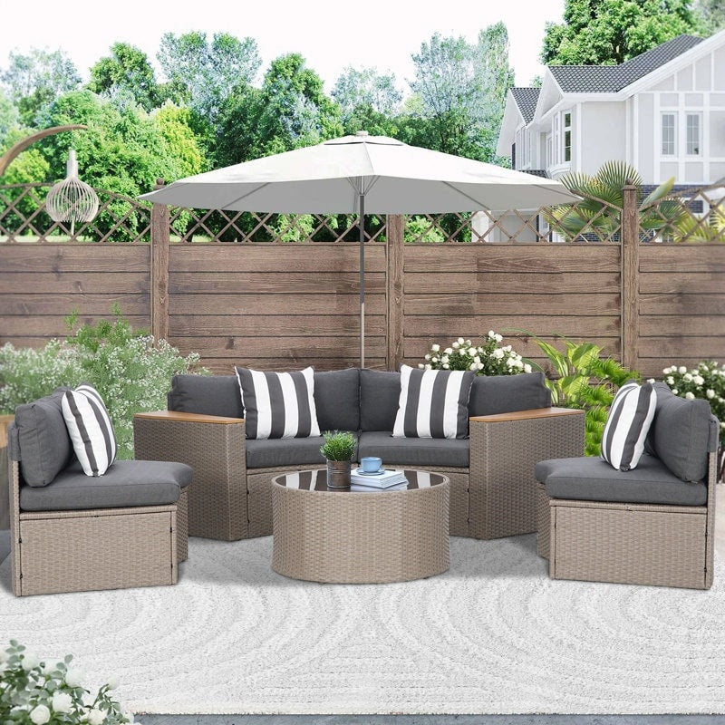 Ensemble de canapé sectionnel incurvé demi-lune demi-rond en rotin et osier Nuon Outdoor Patio Furniture 5 pièces par Havenside Home