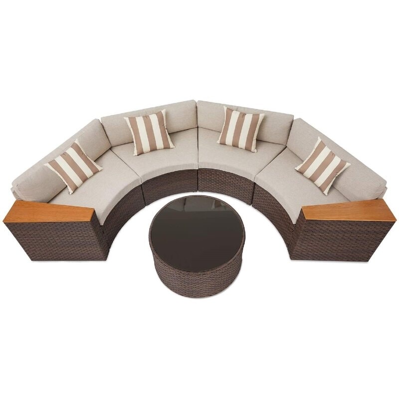 Ensemble de canapé sectionnel incurvé demi-lune demi-rond en rotin et osier Nuon Outdoor Patio Furniture 5 pièces par Havenside Home