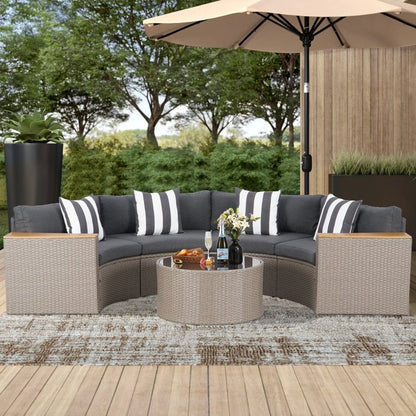 Ensemble de canapé sectionnel incurvé demi-lune demi-rond en rotin et osier Nuon Outdoor Patio Furniture 5 pièces par Havenside Home