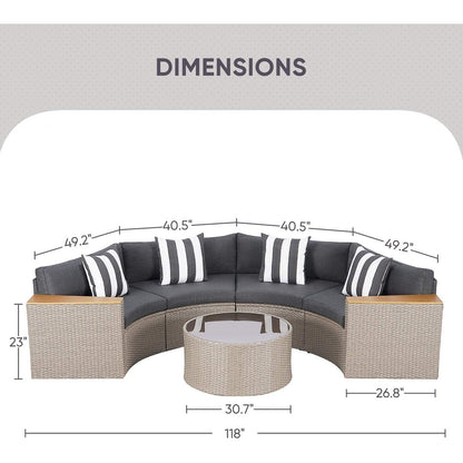 Ensemble de canapé sectionnel incurvé demi-lune demi-rond en rotin et osier Nuon Outdoor Patio Furniture 5 pièces par Havenside Home