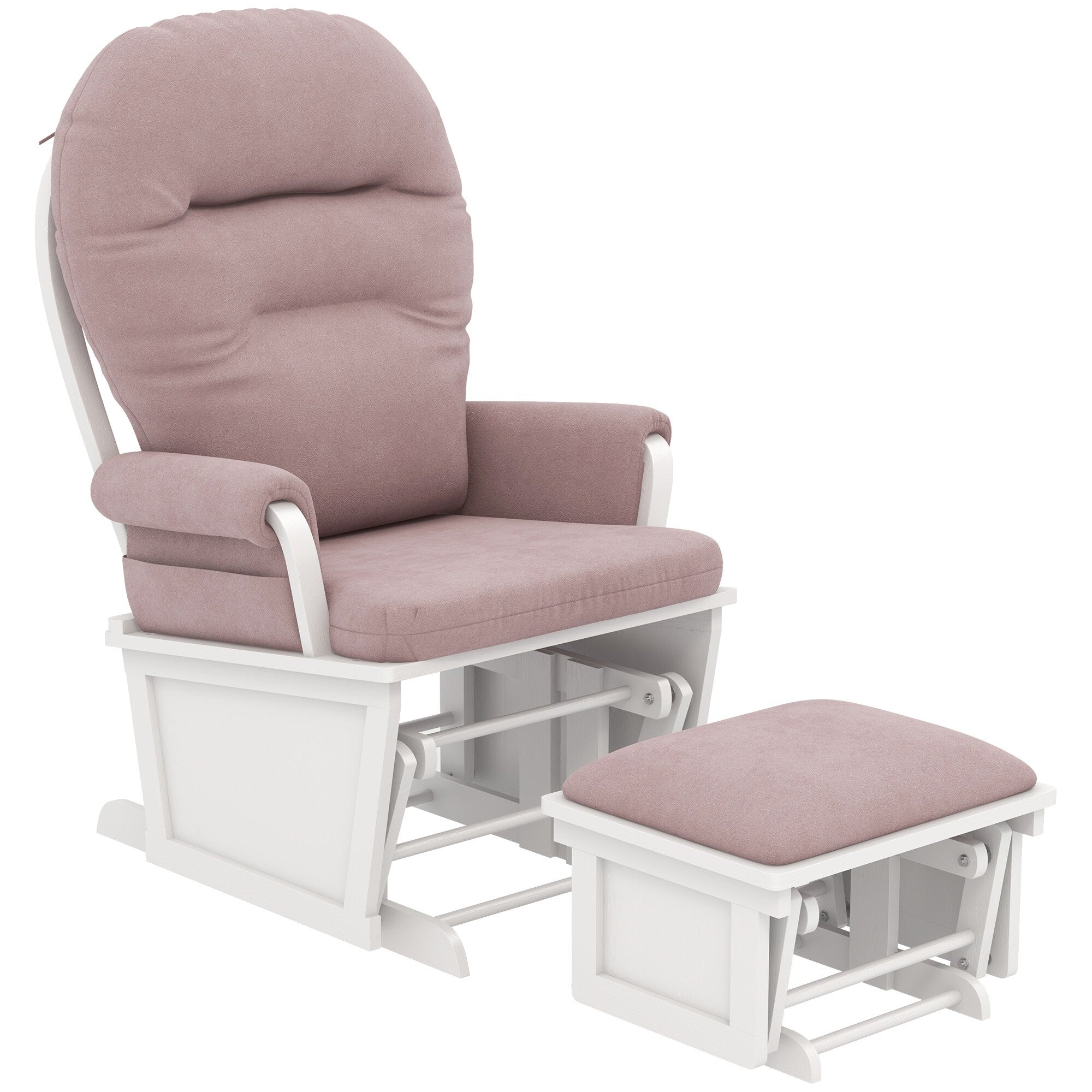 Fauteuil à bascule pour chambre d'enfant, coussin épais et rembourré, fauteuil en lin doux avec pouf et base en bois