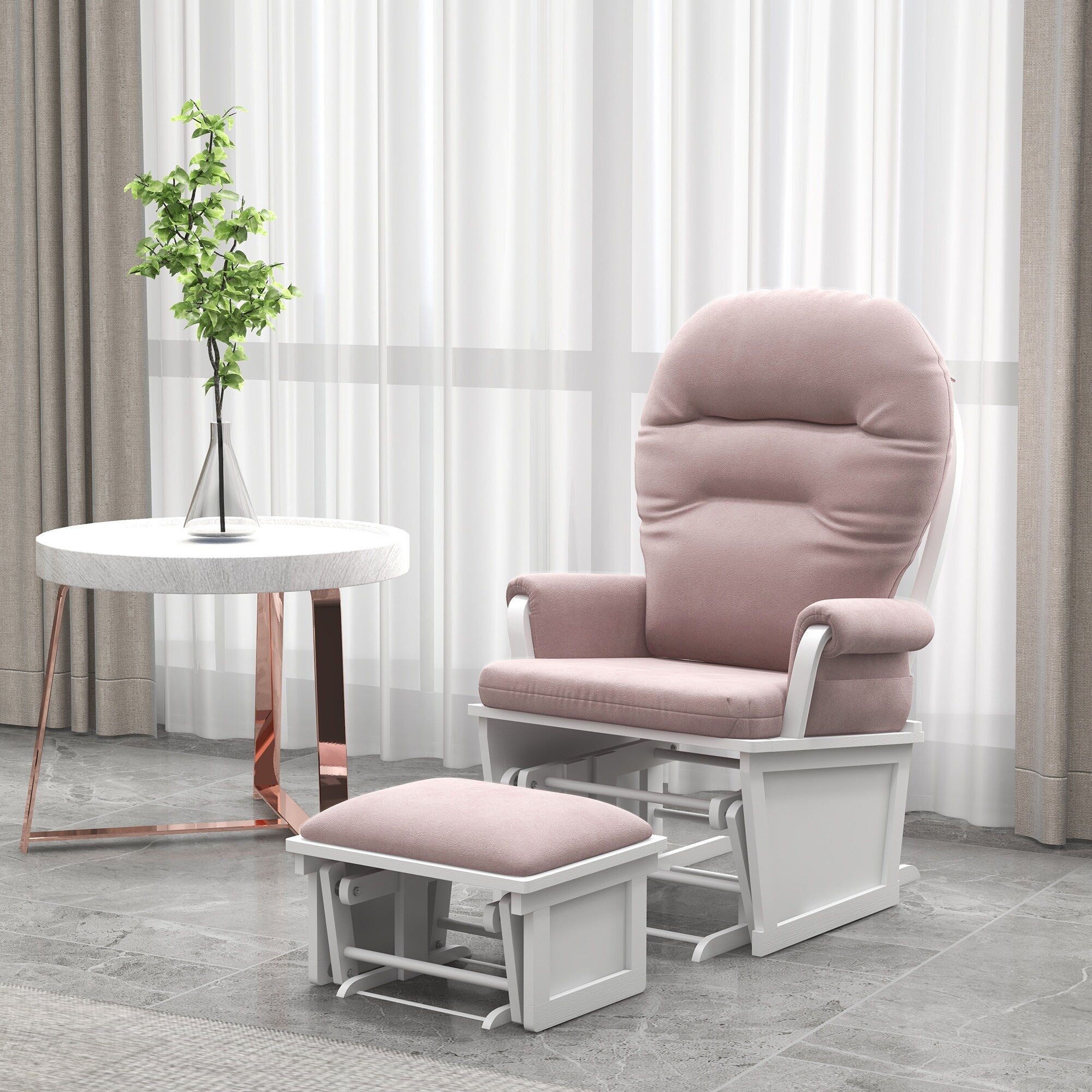 Fauteuil à bascule pour chambre d'enfant, coussin épais et rembourré, fauteuil en lin doux avec pouf et base en bois