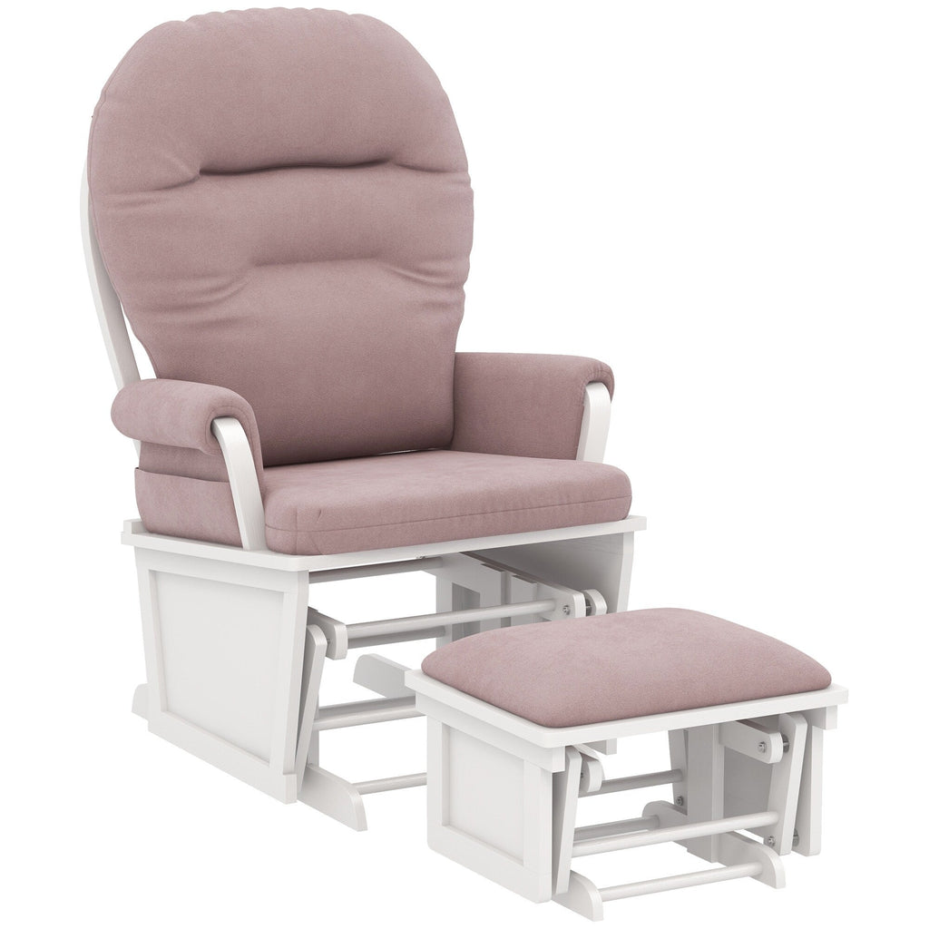Fauteuil à bascule pour chambre d'enfant, coussin épais et rembourré, fauteuil en lin doux avec pouf et base en bois