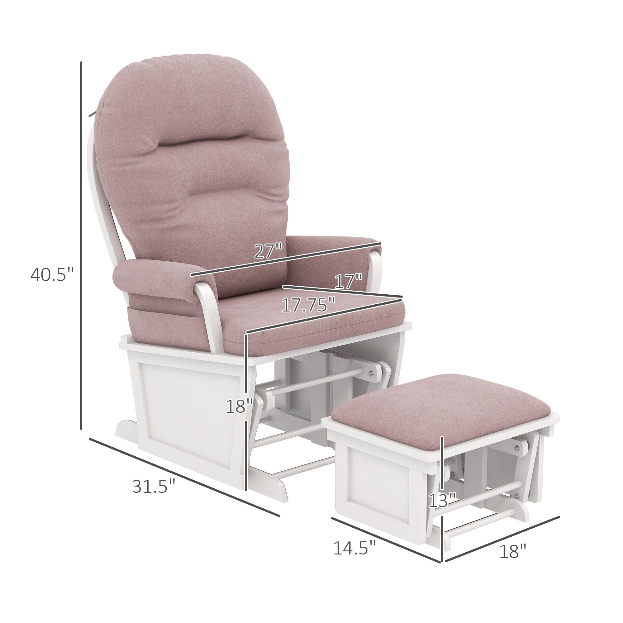 Fauteuil à bascule pour chambre d'enfant, coussin épais et rembourré, fauteuil en lin doux avec pouf et base en bois