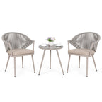 Ensemble bistrot d'extérieur 3 pièces en aluminium Nuu Garden, 1 table basse et 2 chaises en corde tressée avec coussins d'assise