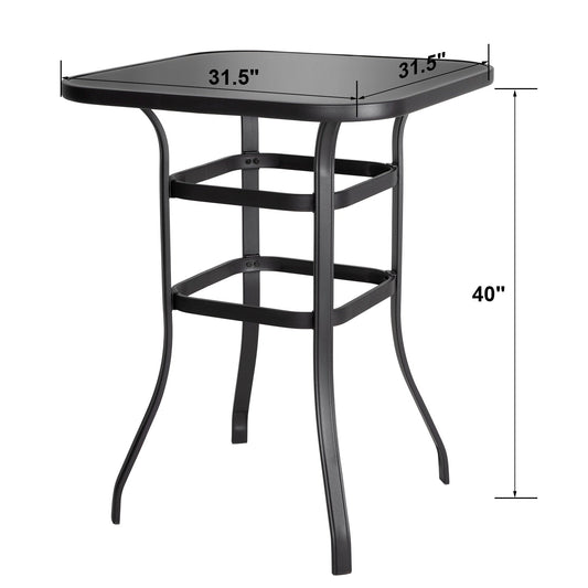 Ensemble de tabourets de bar pivotants pour terrasse extérieure avec table en verre et textilène résistant aux intempéries