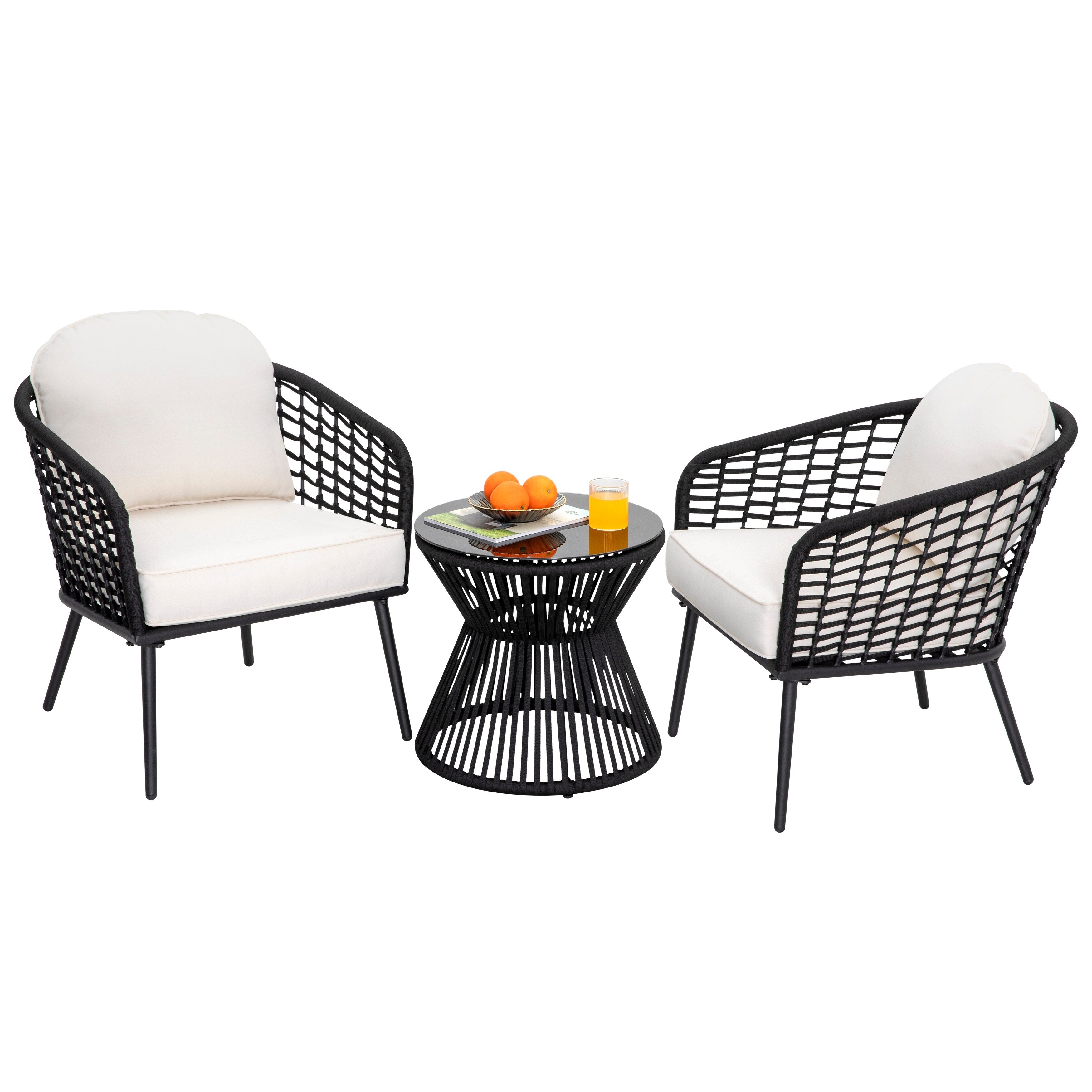 Ensemble bistro d'extérieur 3 pièces, 1 table basse et 2 chaises, noir