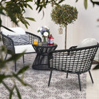 Ensemble bistro d'extérieur 3 pièces, 1 table basse et 2 chaises, noir