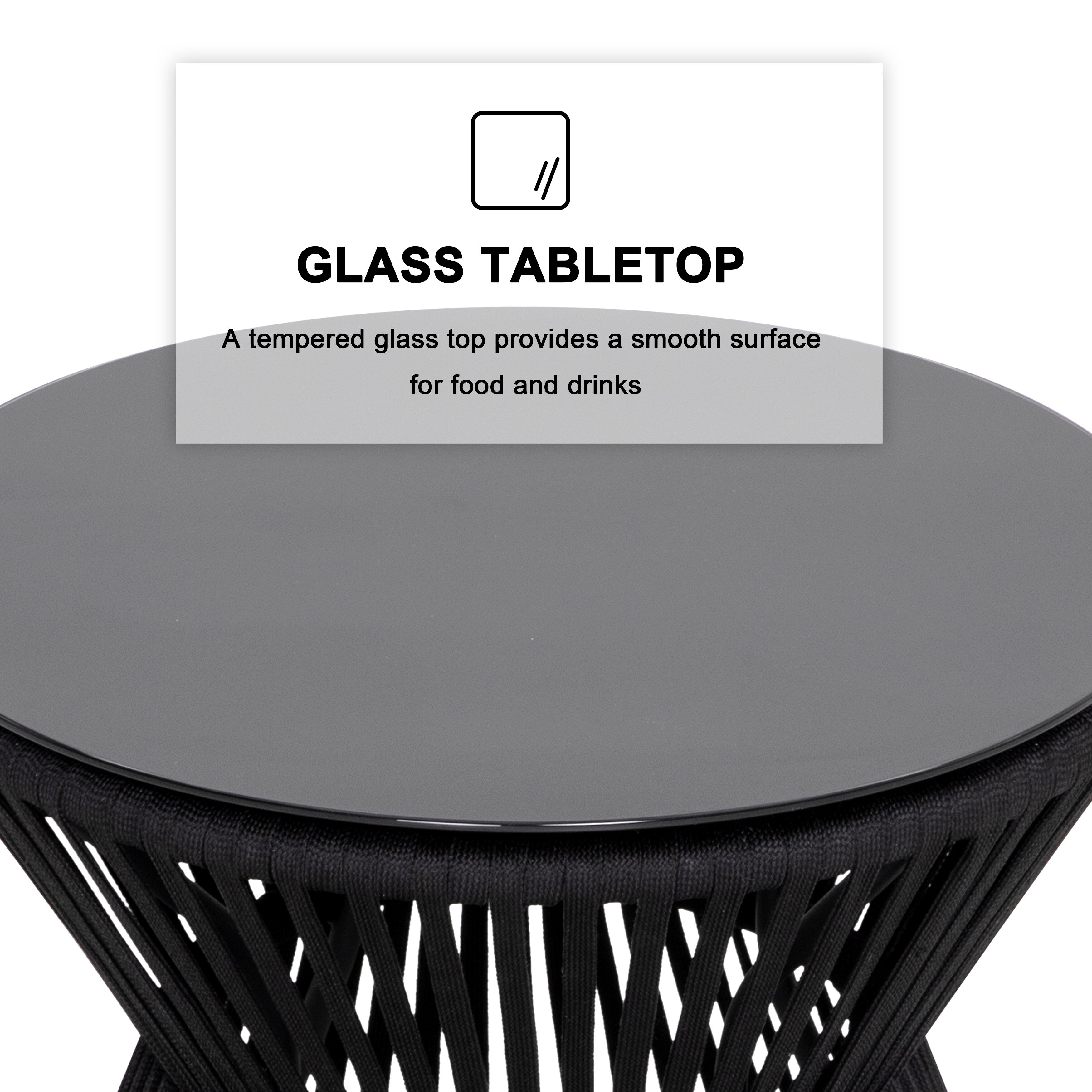 Ensemble bistro d'extérieur 3 pièces, 1 table basse et 2 chaises, noir