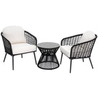 Ensemble bistro d'extérieur 3 pièces, 1 table basse et 2 chaises, noir